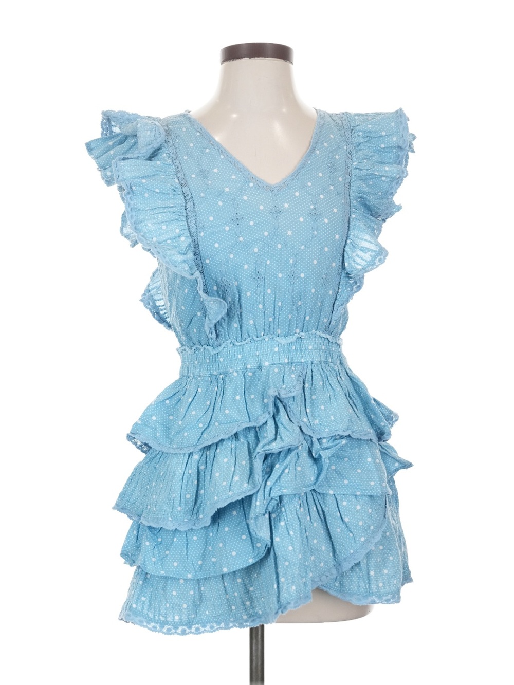 LoveShackFancy Blue Laced Ruffle Dress